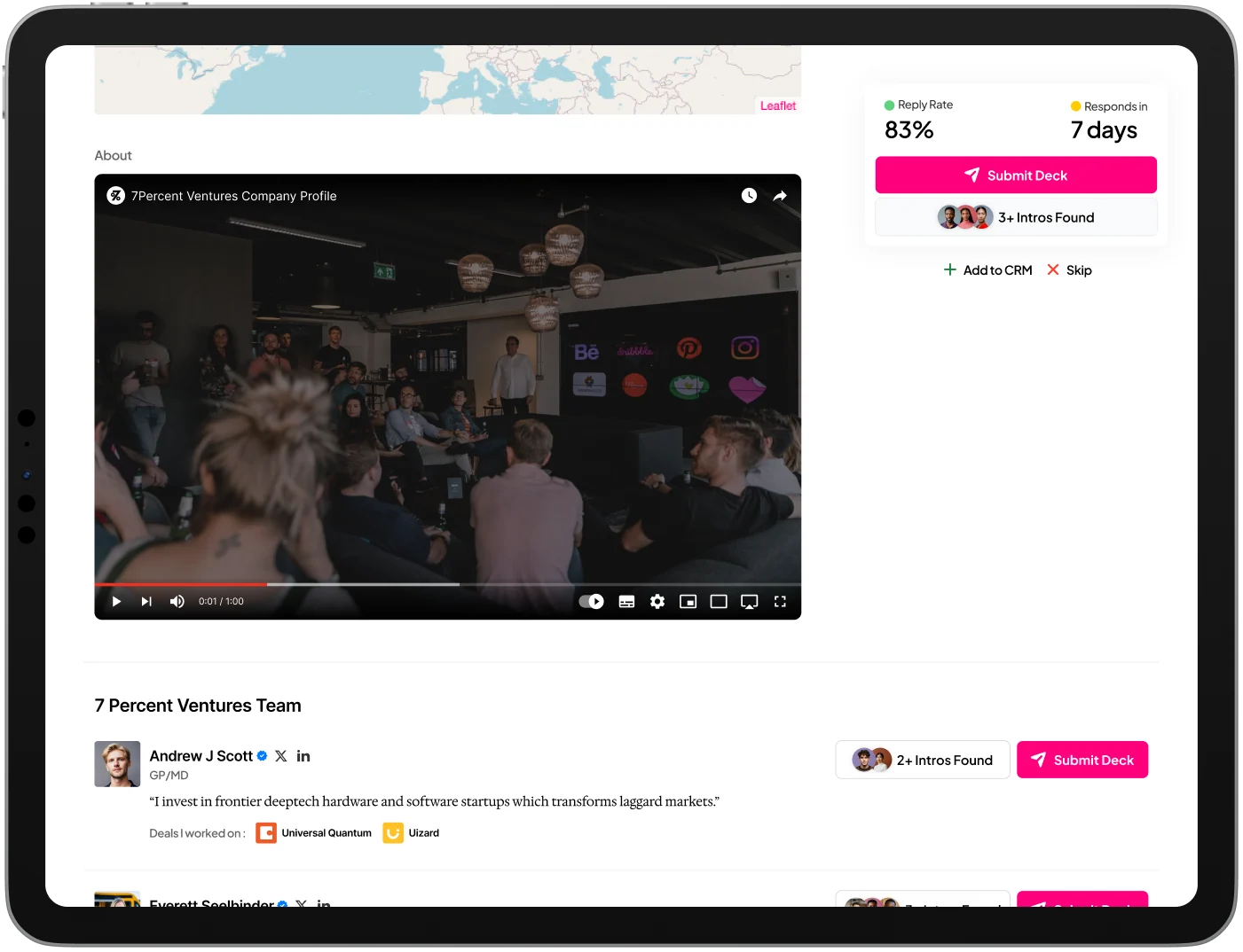 OpenVC Team screen on an iPad